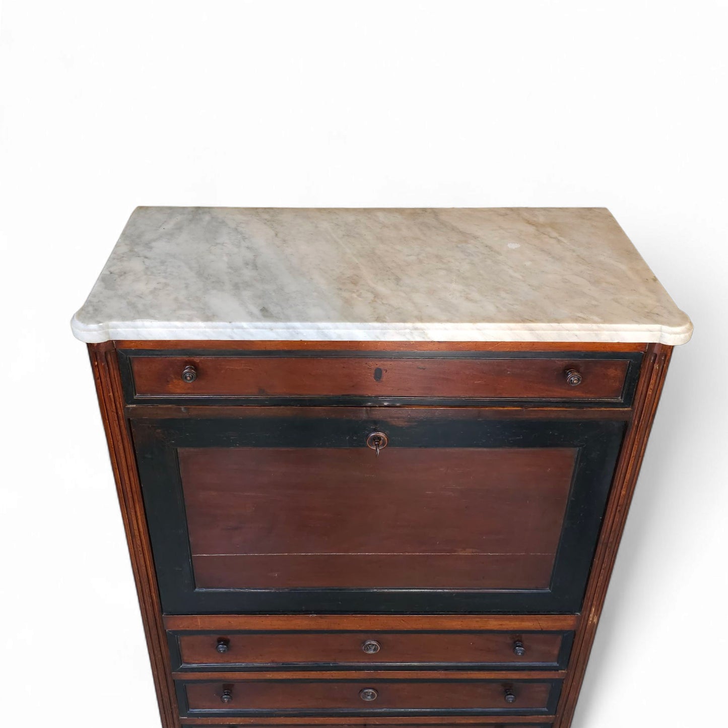 Early 19th Century French Mahogany Secretaire Abattant with Marble Top, 56”H