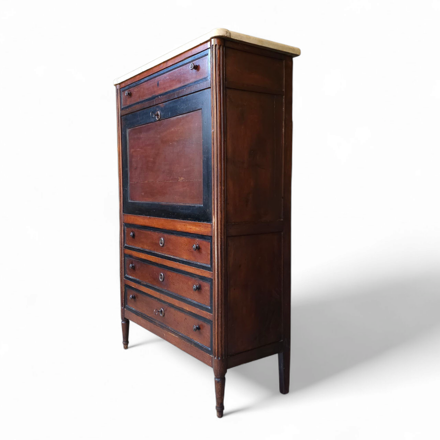 Early 19th Century French Mahogany Secretaire Abattant with Marble Top, 56”H