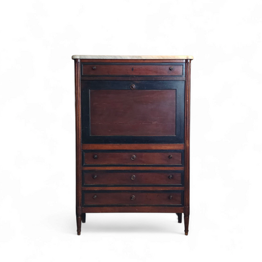 Early 19th Century French Mahogany Secretaire Abattant with Marble Top, 56”H