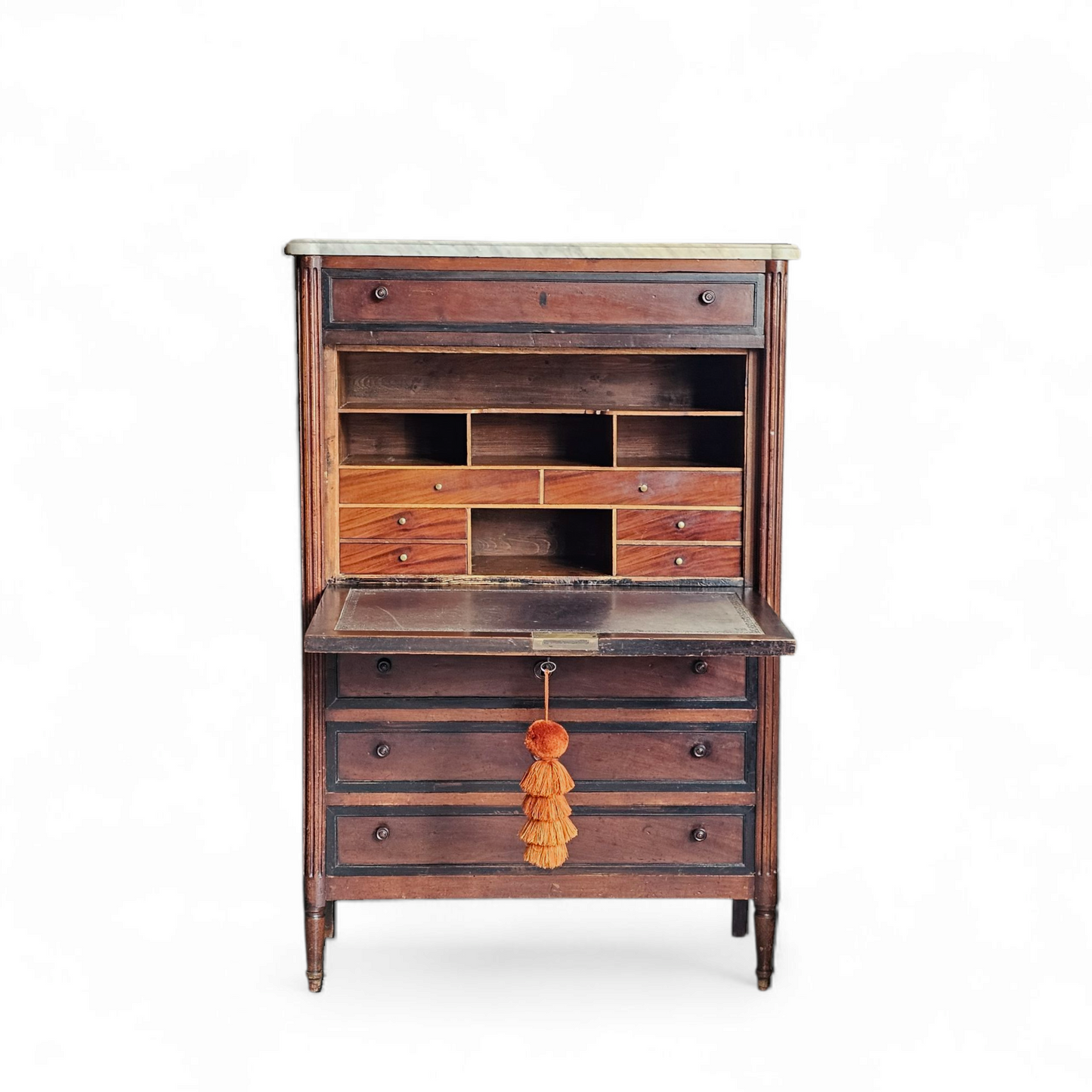 Early 19th Century French Mahogany Secretaire Abattant with Marble Top, 56”H