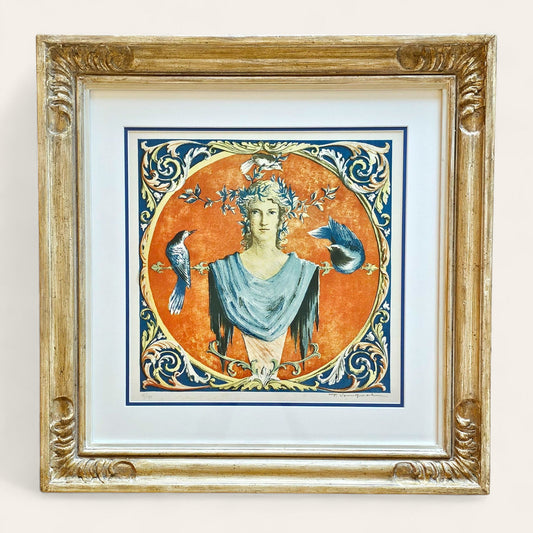 Lithograph of a Roman Woman with Laurel Wreath by Tony Van Goolen, Numbered and Signed in Heydenryk Frame