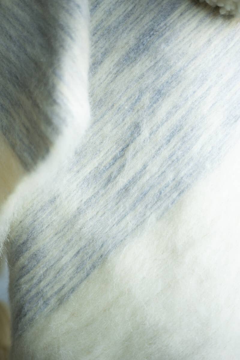 Moroccan PomPom Wool Throw Blanket - Grey + White