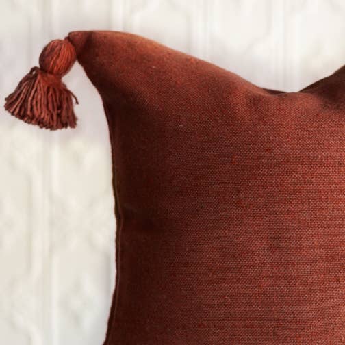 Moroccan Pom Pom Pillow Cover - Rust: 20 x 20"