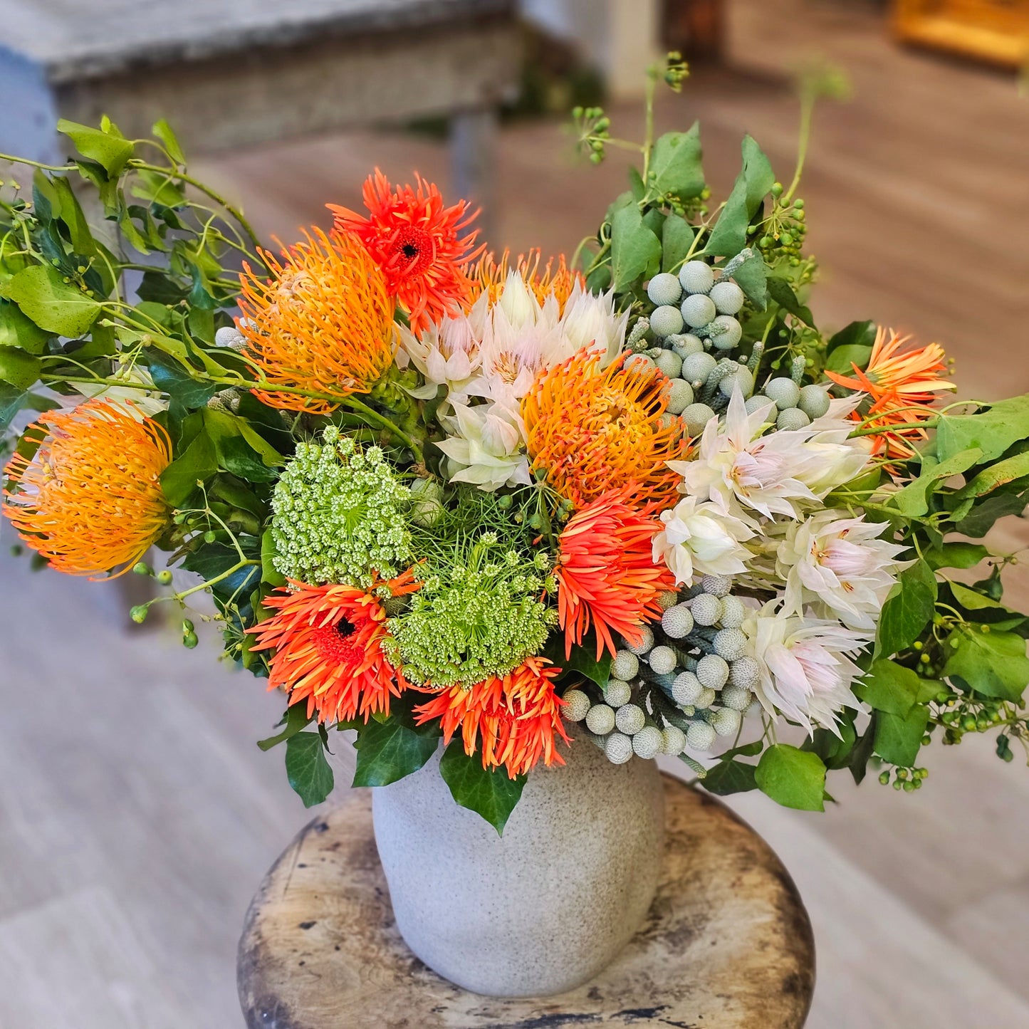 Bright Fall Arrangement in Vessel