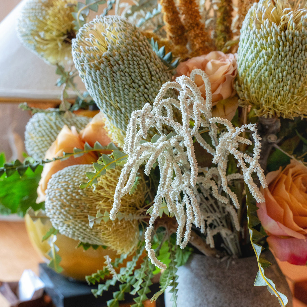 Banksia and Rose Fall Arrangement