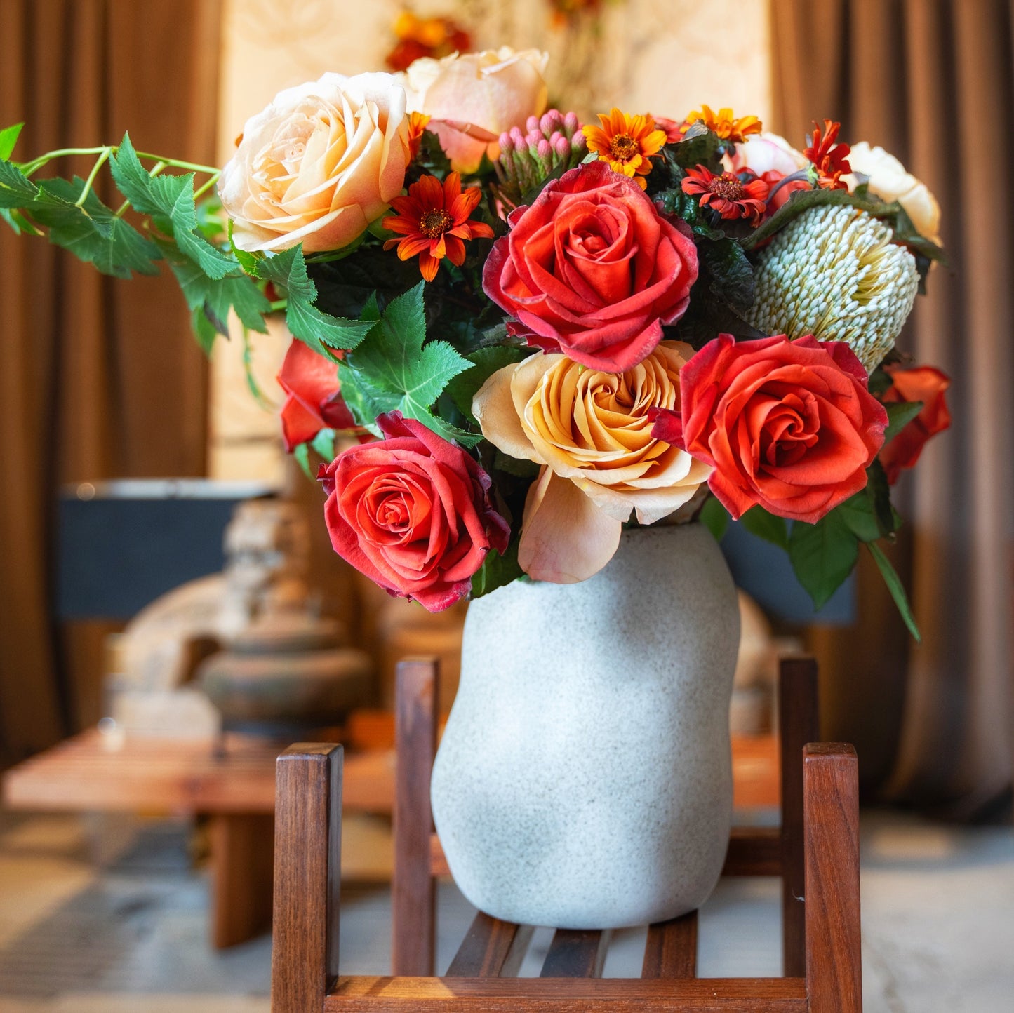 Fall Roses in Vessel