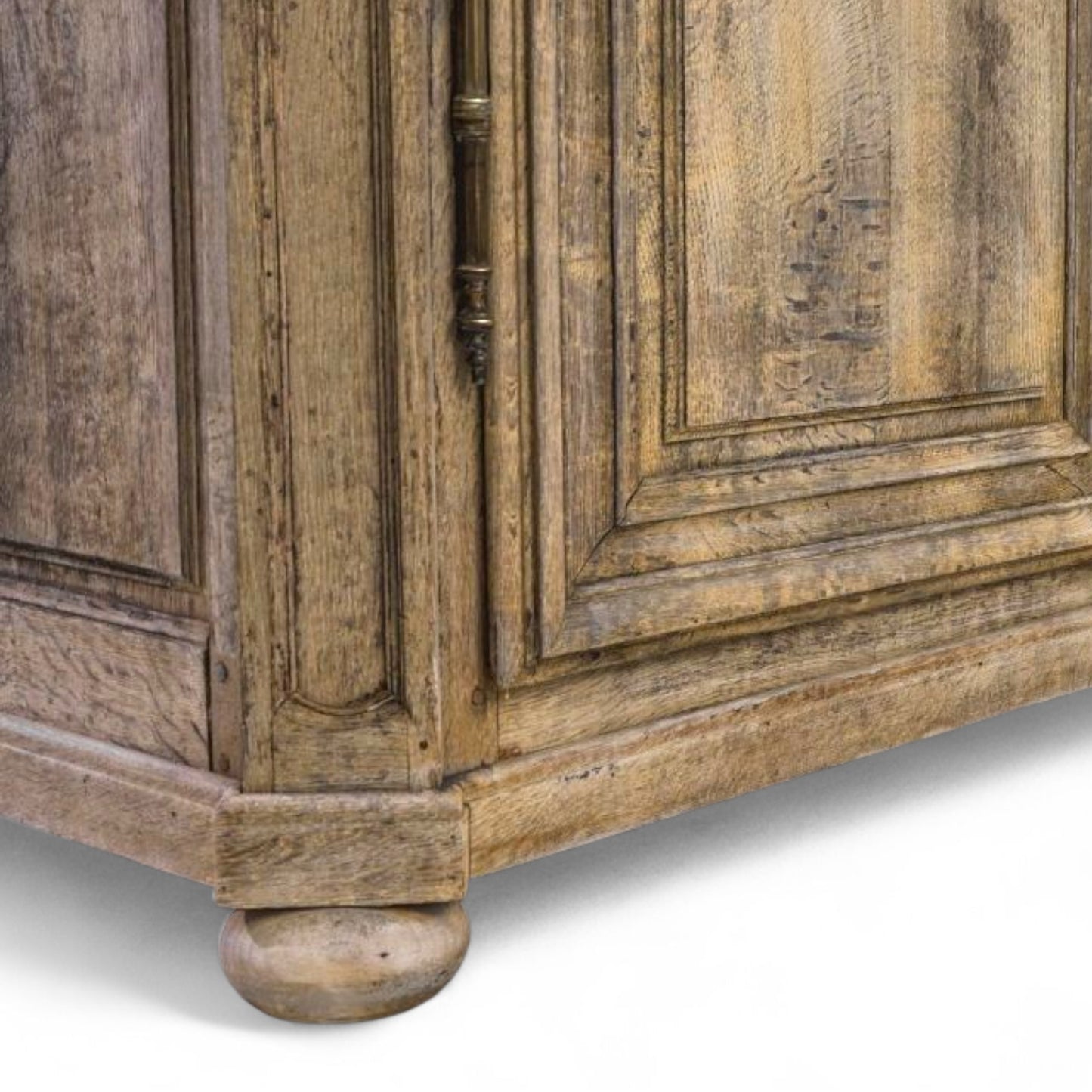 19th Century French Stripped Oak Armoire with Carved Panel Doors and Bun Feet