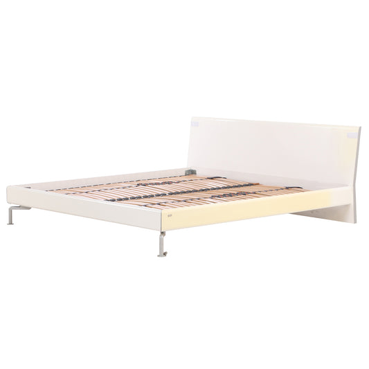 Contemporary Hülsta King Bed Frame in White Lacquer with Brushed Aluminum Legs