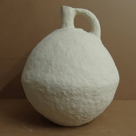 Paper Mâché Vase w/ Handle – Off‑White 18" Diameter