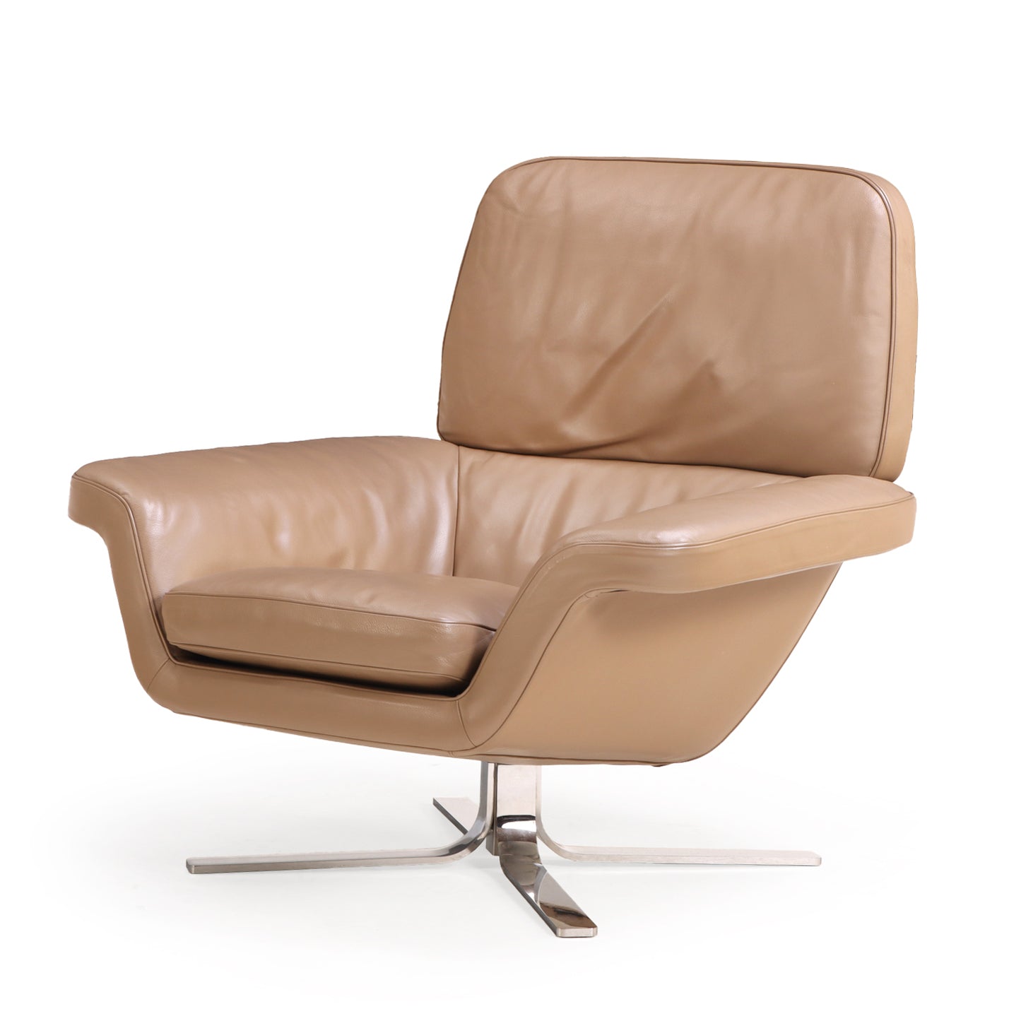 Minotti Blake Soft Chair and Ottoman, Leather with Chrome Base