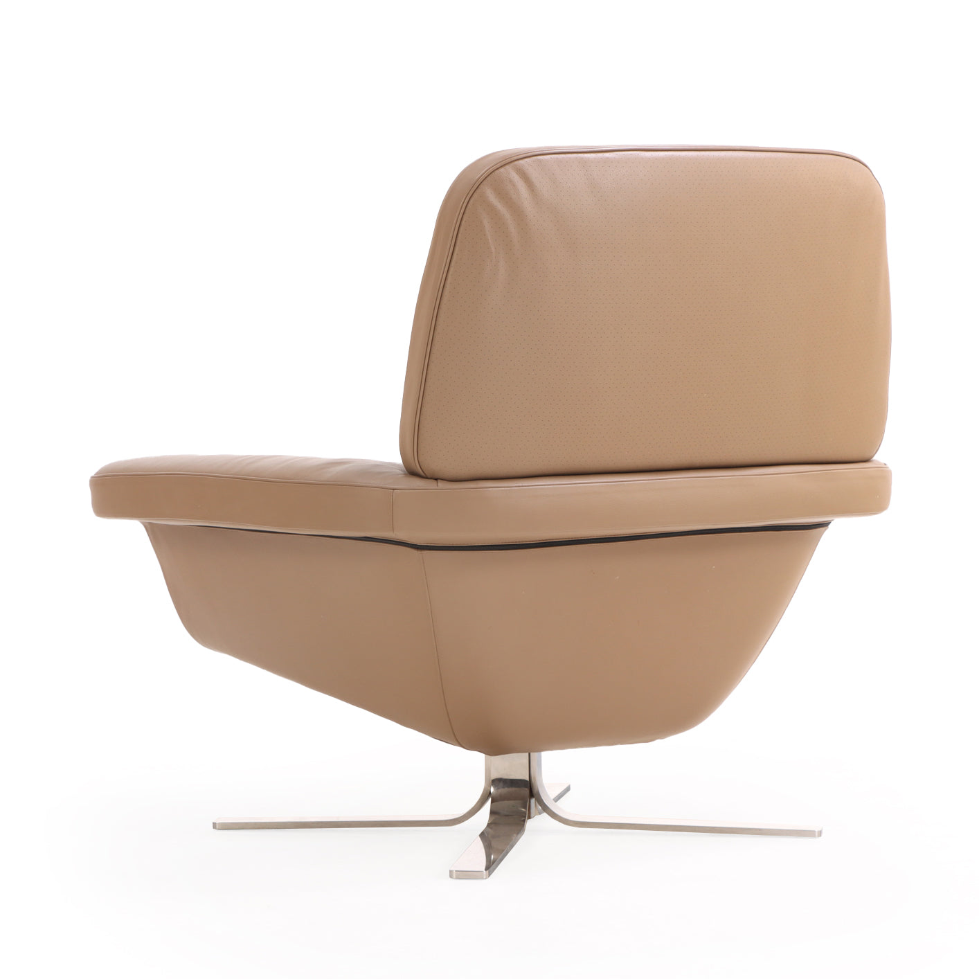 Minotti Blake Soft Chair and Ottoman, Leather with Chrome Base