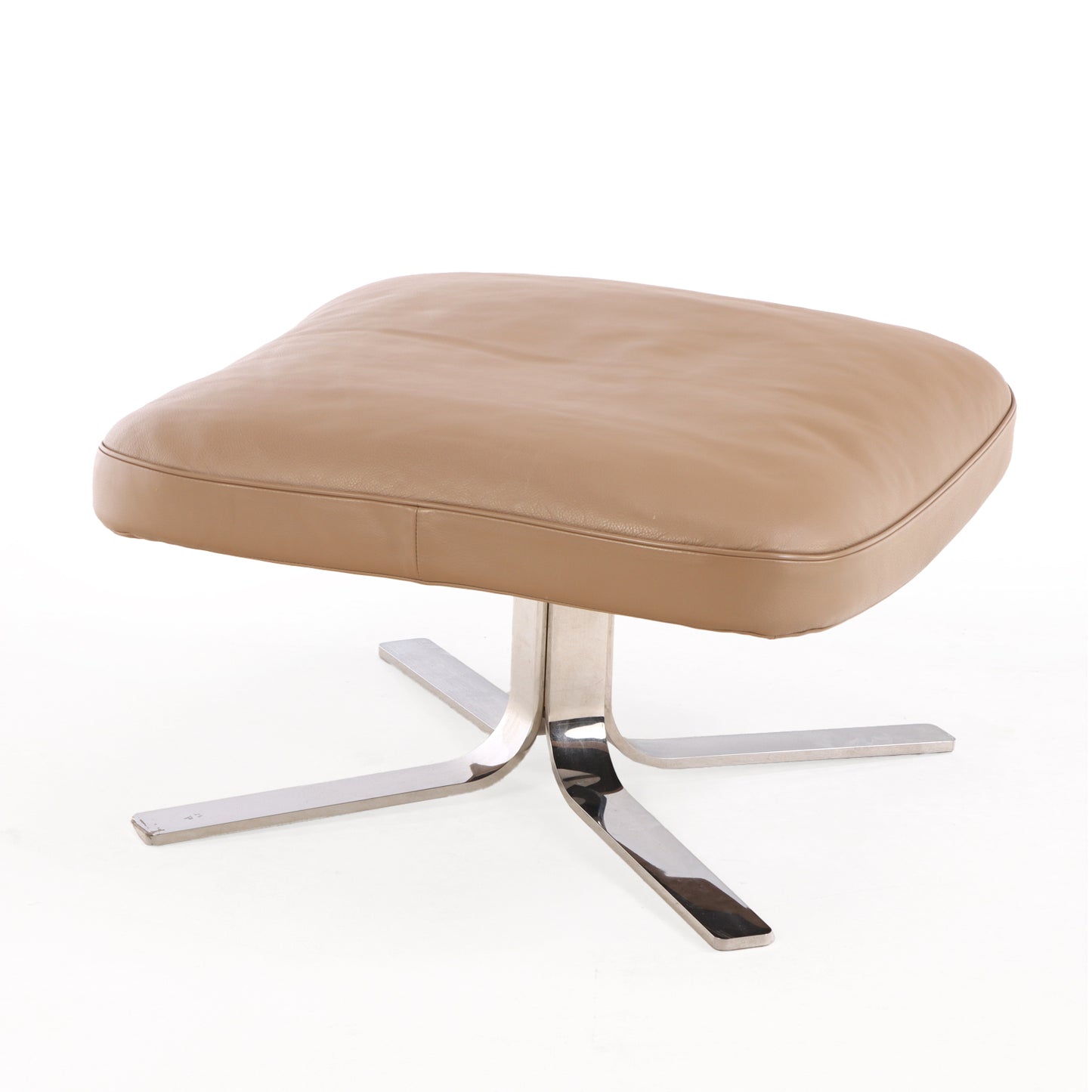 Minotti Blake Soft Chair and Ottoman, Leather with Chrome Base