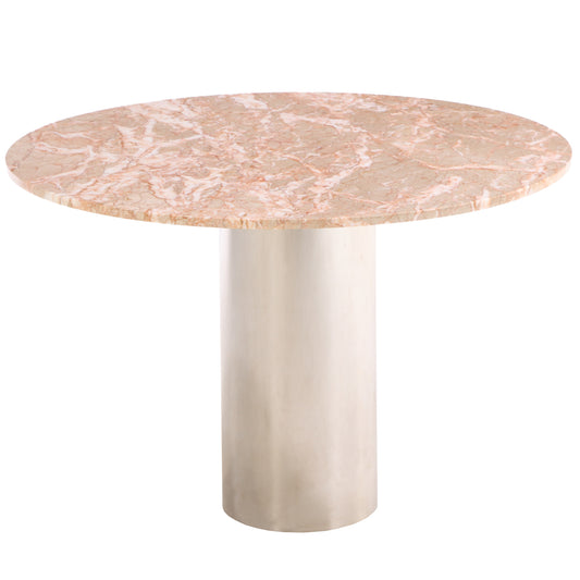 Modernist Round Dining Table, Attributed to Breuton, Breccia Oniciata Marble & Chrome