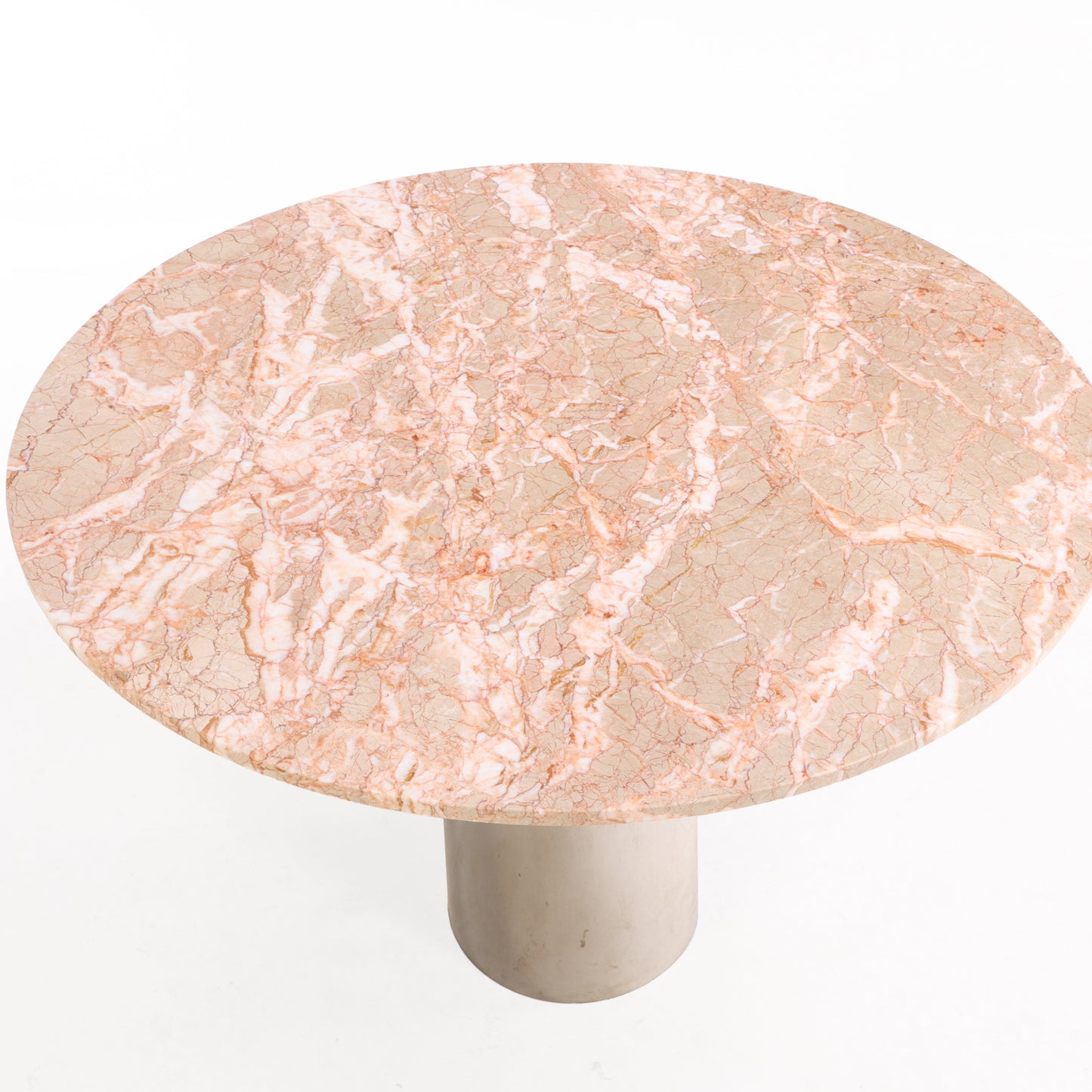 Modernist Round Dining Table, Attributed to Breuton, Breccia Oniciata Marble & Chrome