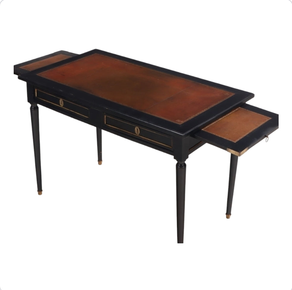 1950s French Writing Desk With Embossed Leather Top, Style of Louis XVI