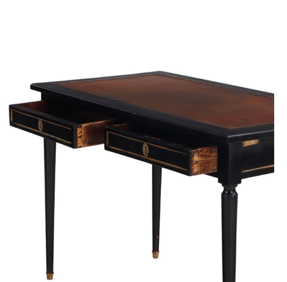 1950s French Writing Desk With Embossed Leather Top, Style of Louis XVI