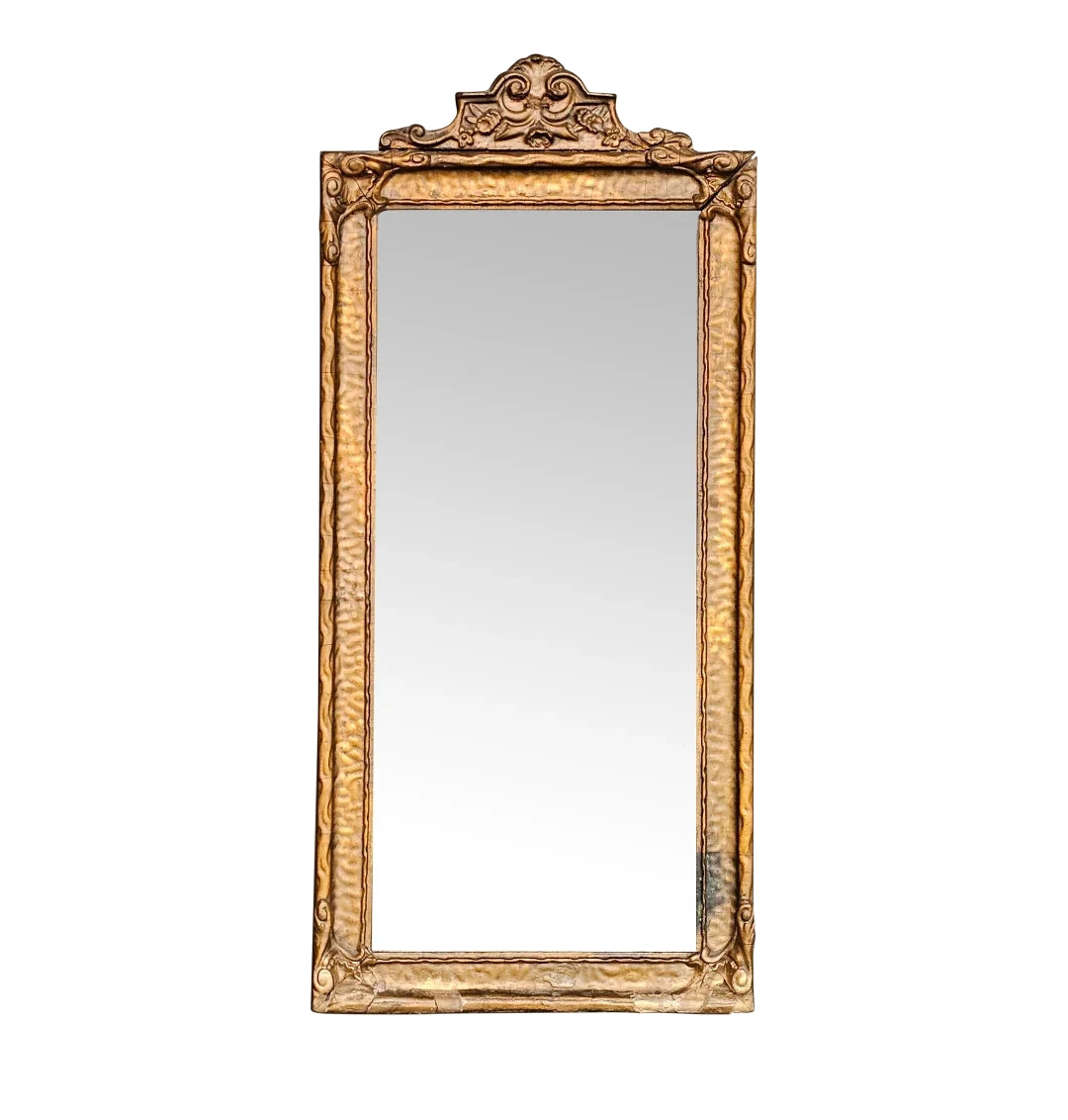 19th Century Italian Giltwood Mirror with Floral Pediment