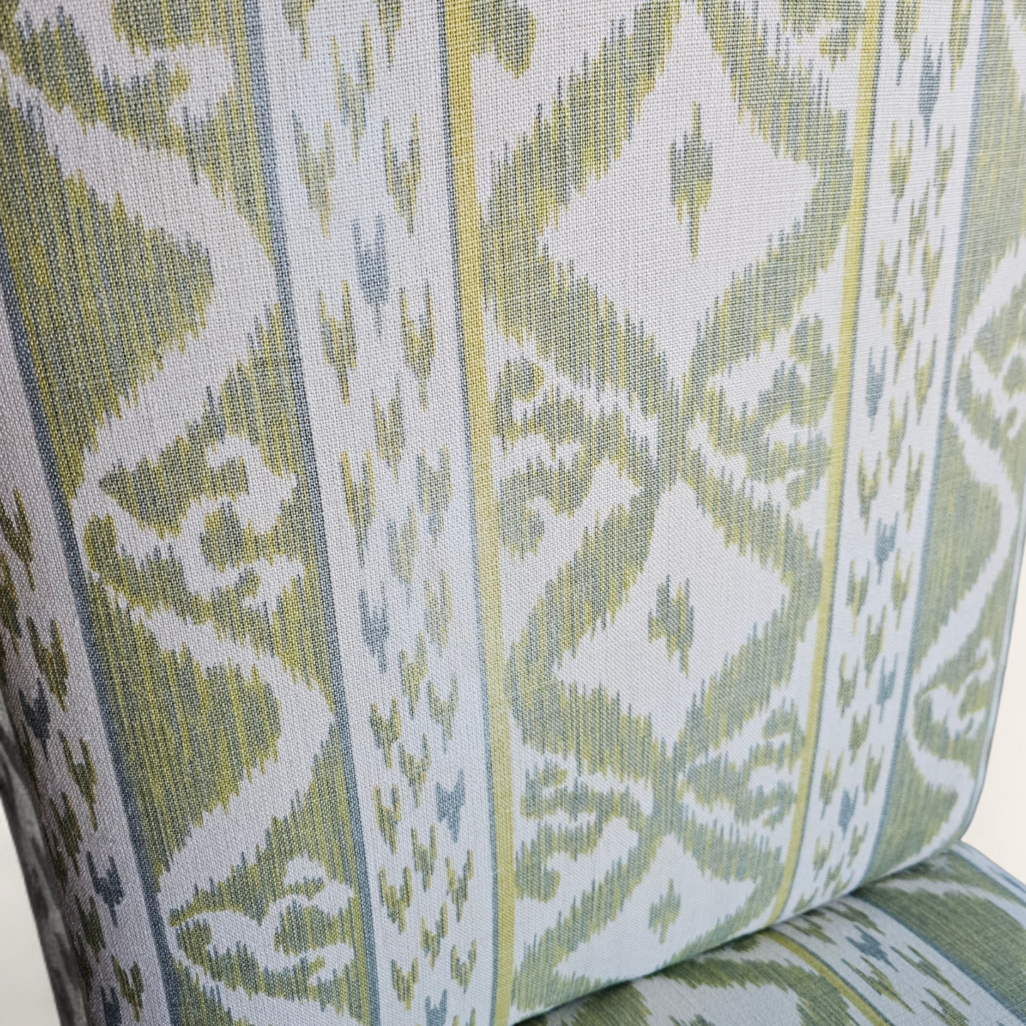 Pair of 20th Century Flemish-Style Walnut Side Chairs with Cowtan & Tout Ikat Upholstery