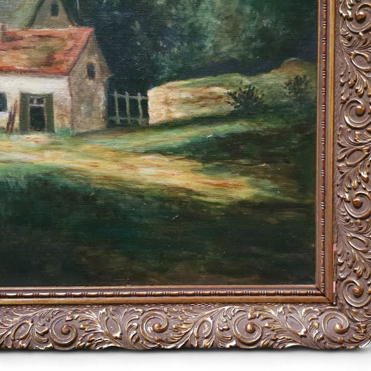 Flemish School Style, Countryside Landscape with Figures, Oil on Canvas in Gilt Frame