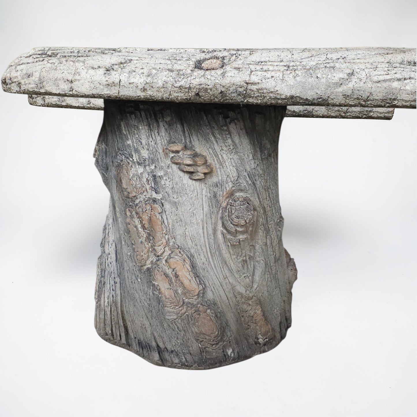 Vintage Faux Bois Concrete Garden Bench in Sculptural Tree Stump Form 54"