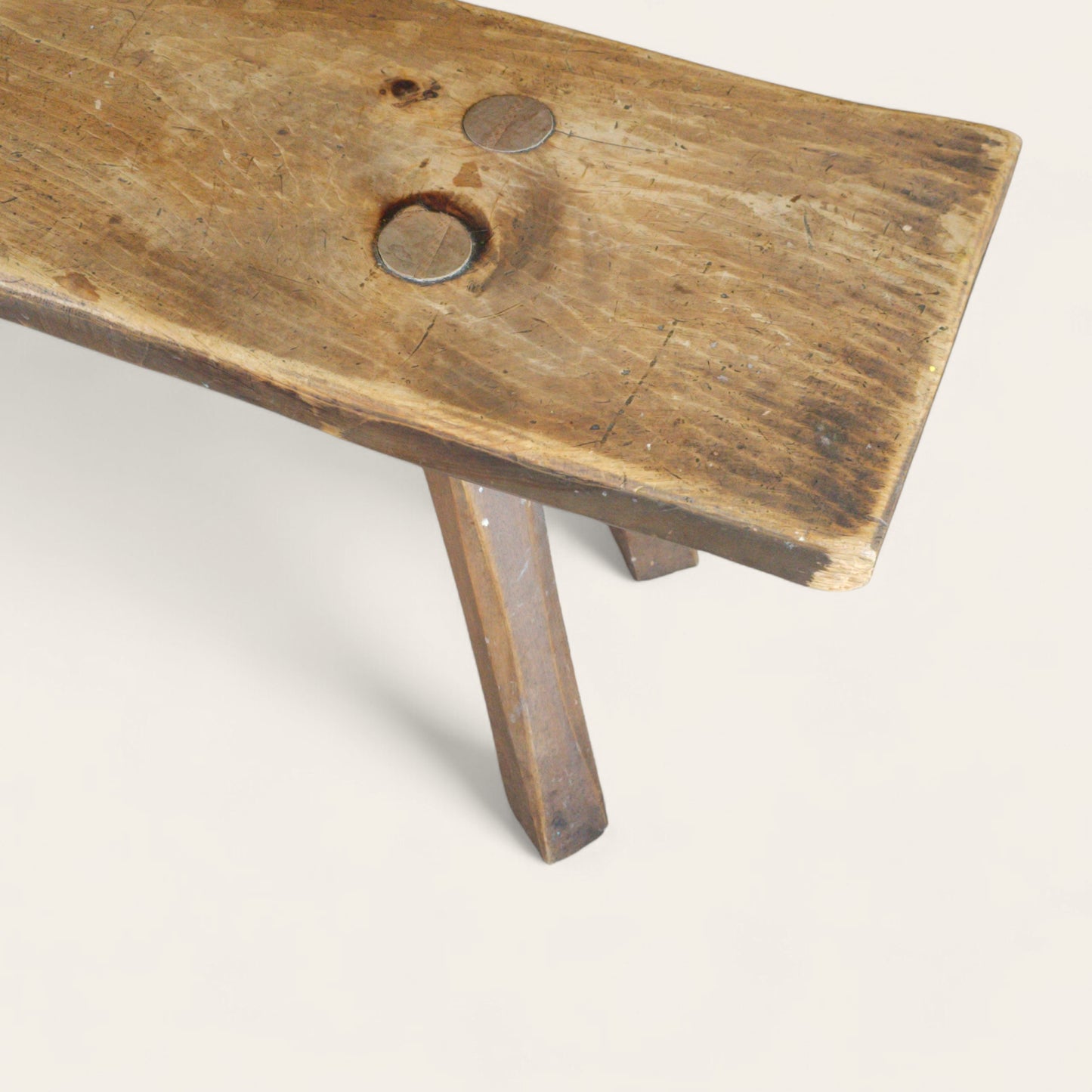 European Brutalist Style Rustic Pine Bench, Mid-20th Century