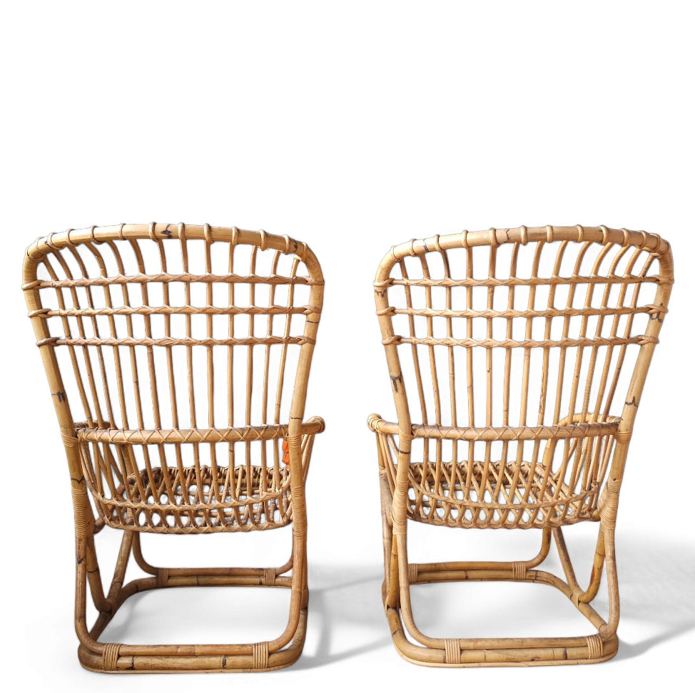 Pair of Rattan Lounge Chairs Attributed to Tito Agnoli