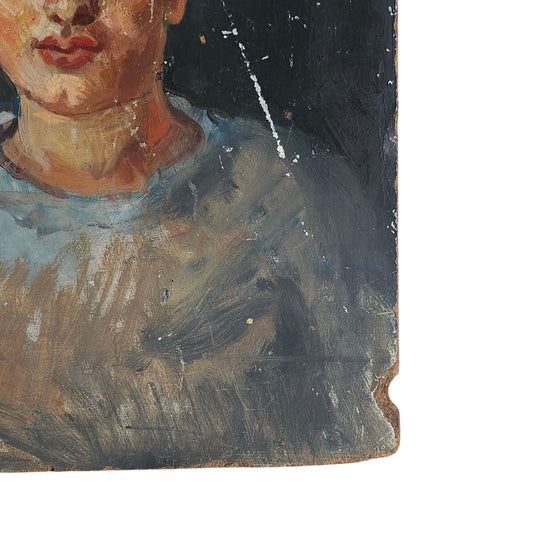 Portrait of Boy, Mid-Century Oil on Board, France