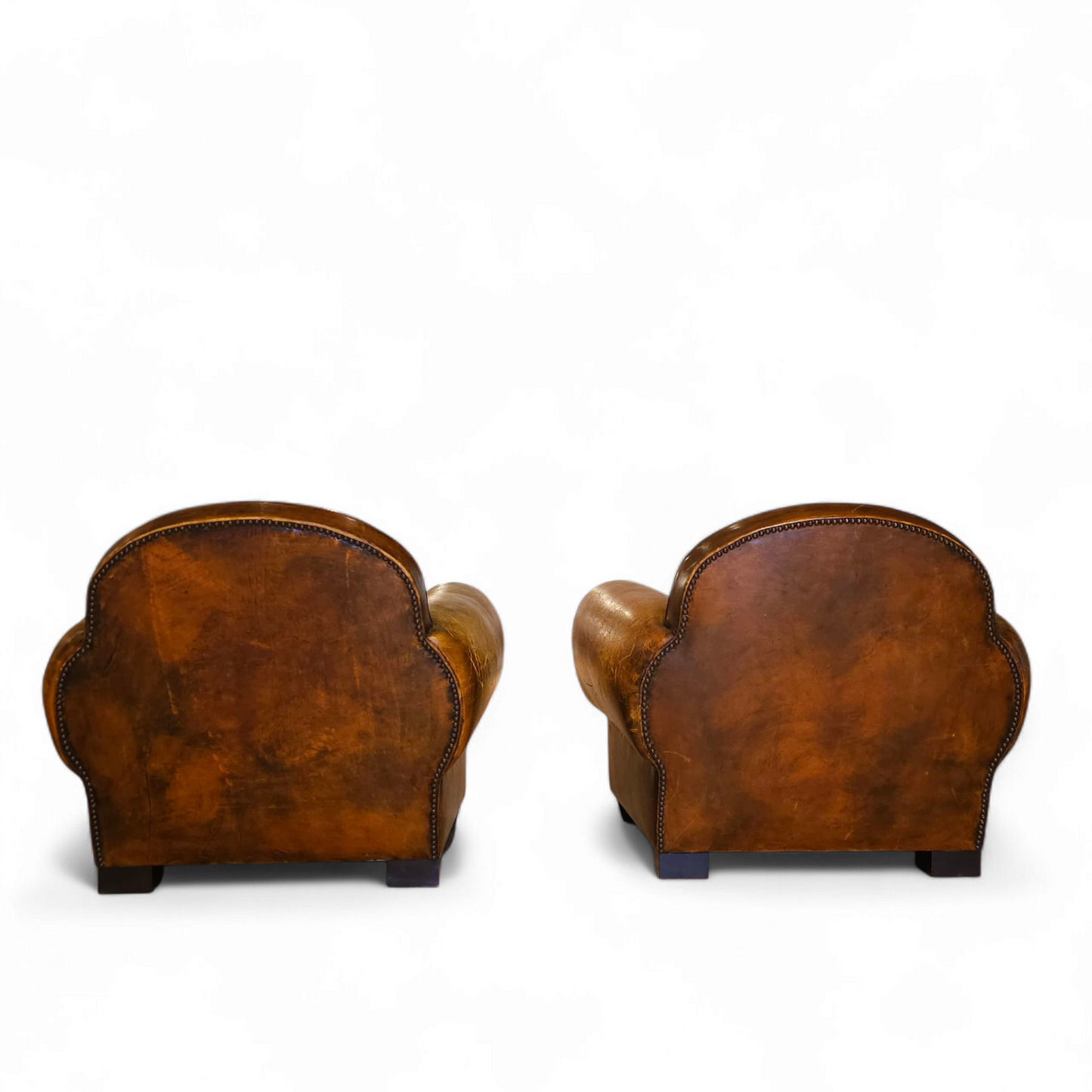 Pair of Custom Jean de Merry “Normandy” Club Chairs in Distressed Leather