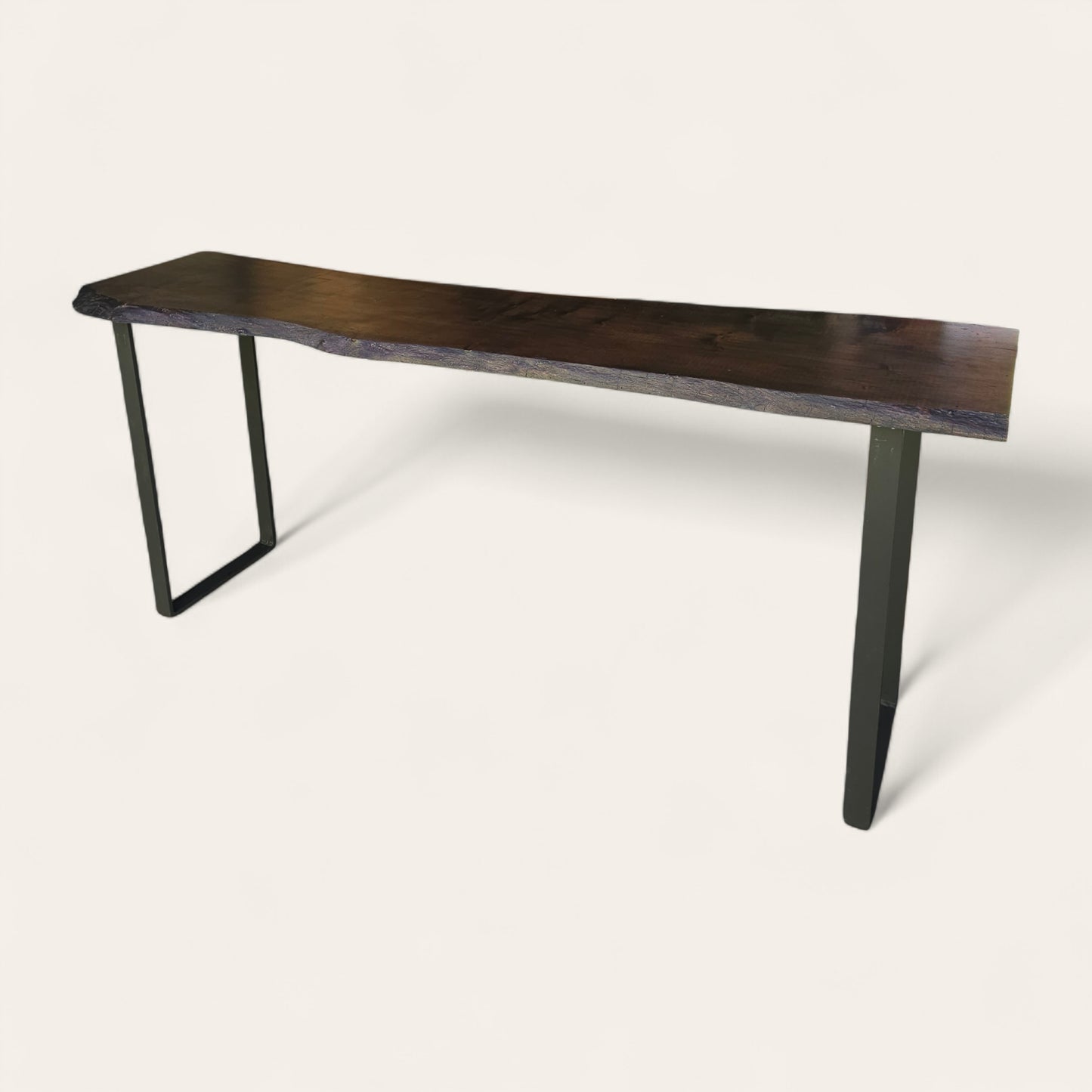 Oversized Spalted Maple Console Table with Double U-Shaped Steel Base