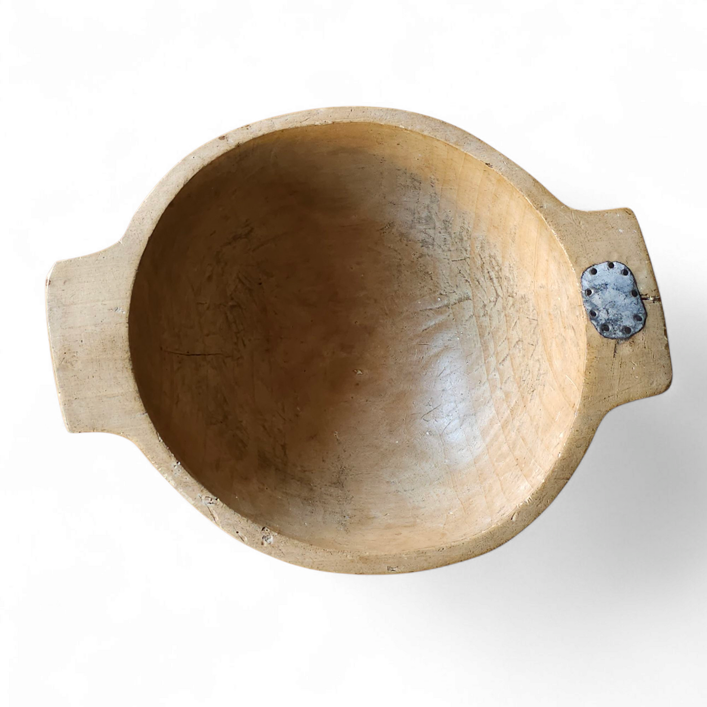 Primitive Wooden Bowl With Tin Patch