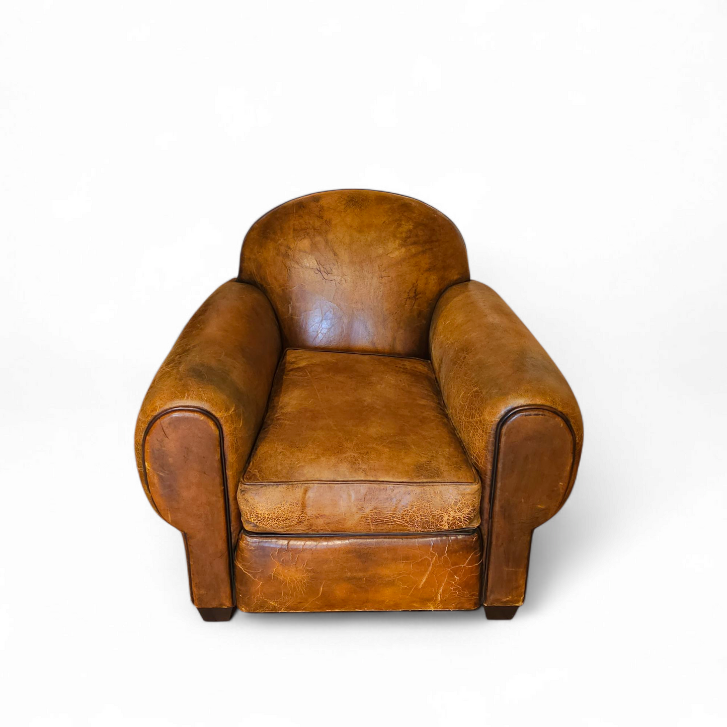Pair of Custom Jean de Merry “Normandy” Club Chairs in Distressed Leather