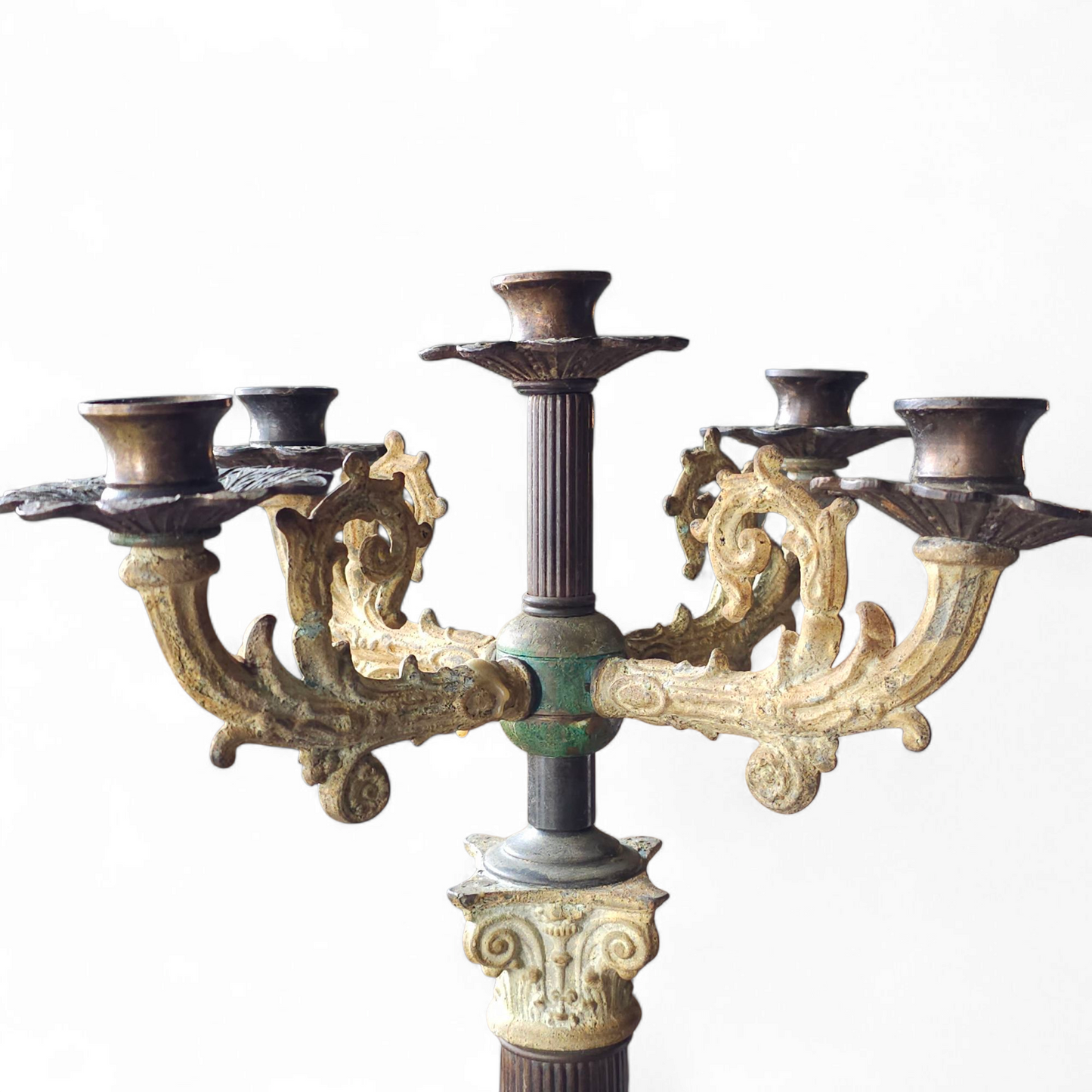 19th-Century French Neoclassical Candelabra in Iron, Gilt Bronze & Marble