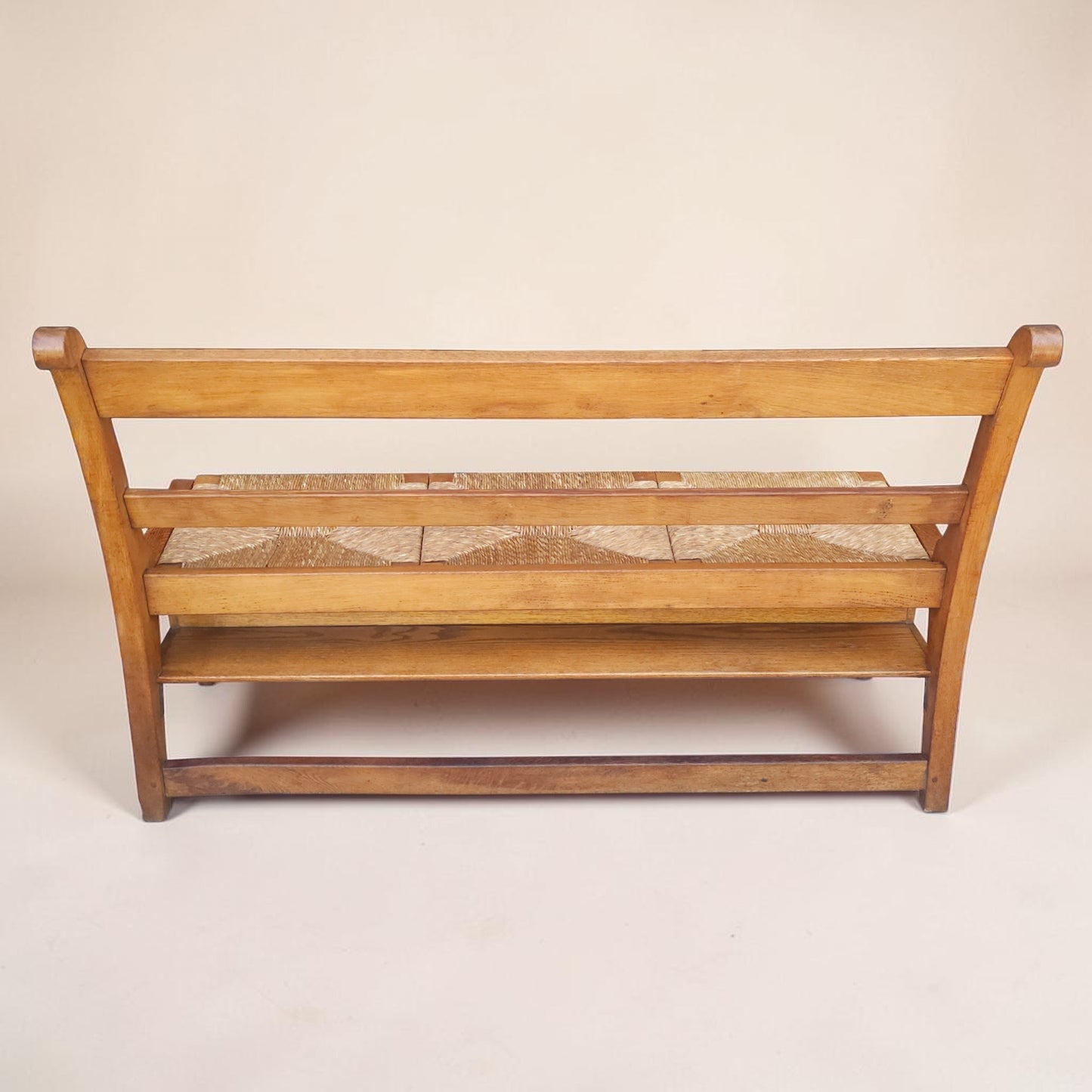 Mid-Century Dutch Oak Hall Bench with Rush Seat, Pair Available