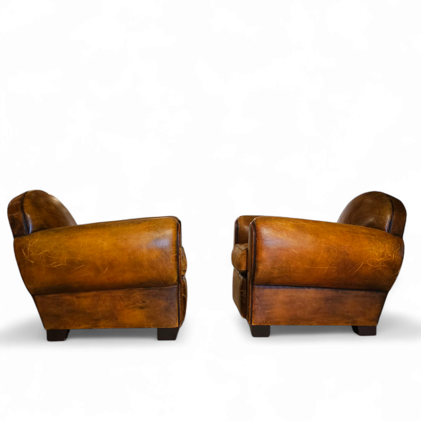 Pair of Custom Jean de Merry “Normandy” Club Chairs in Distressed Leather