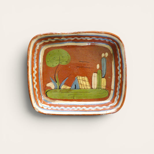 1930s–1940s Mexican Tlaquepaque Folk Art Pottery Tray