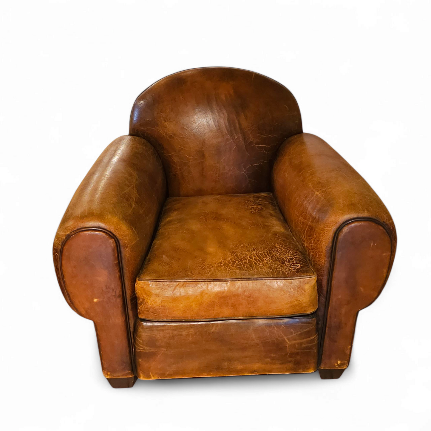 Pair of Custom Jean de Merry “Normandy” Club Chairs in Distressed Leather