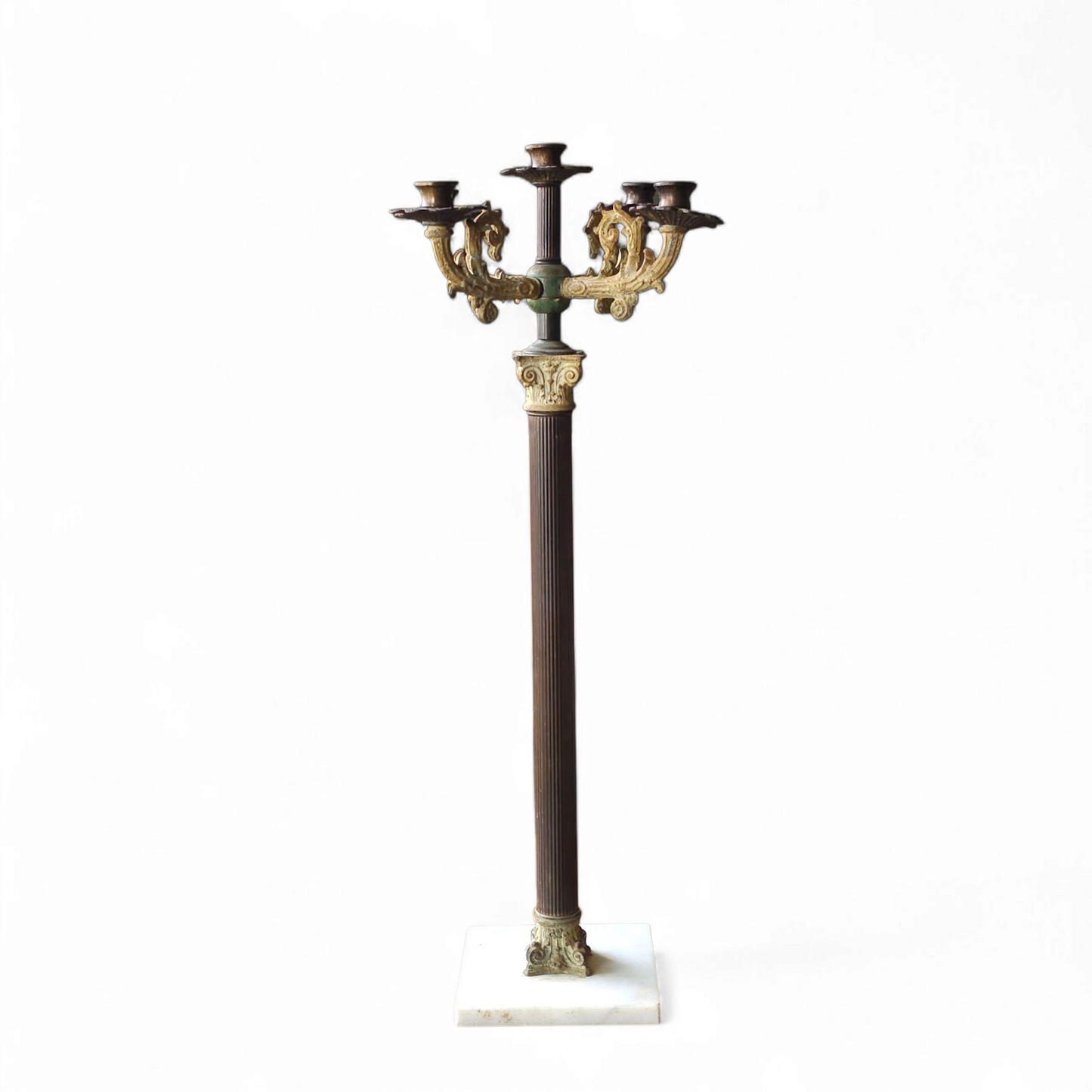 19th-Century French Neoclassical Candelabra in Iron, Gilt Bronze & Marble