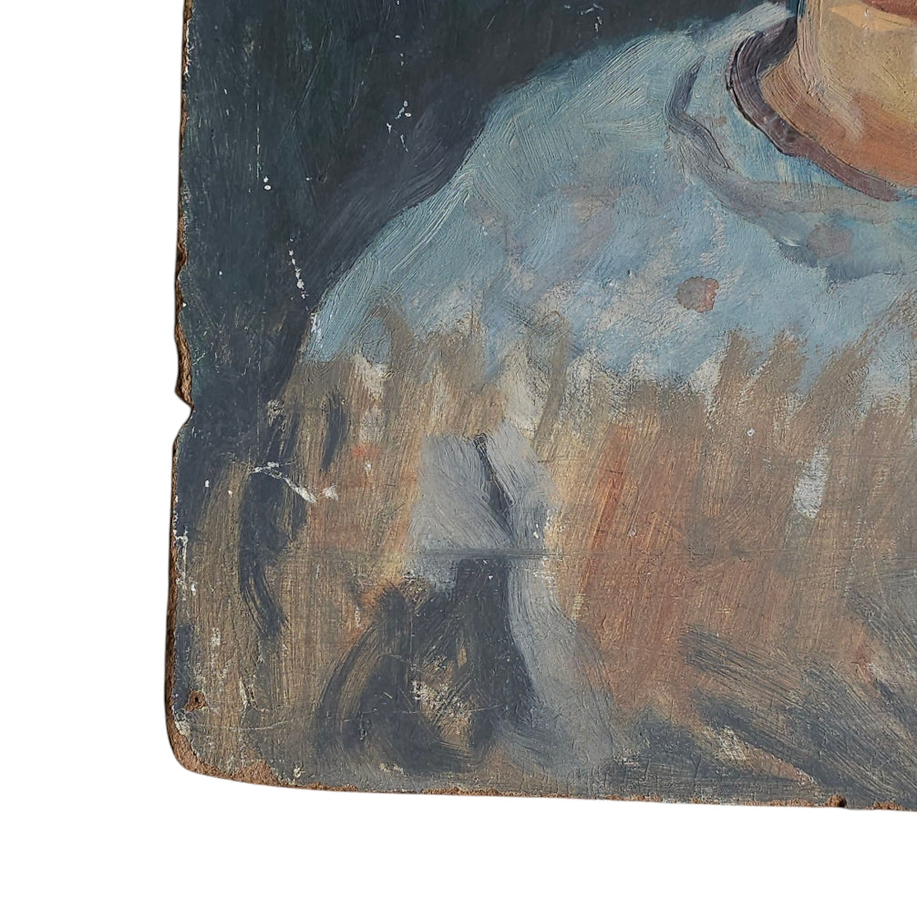 Portrait of Boy, Mid-Century Oil on Board, France