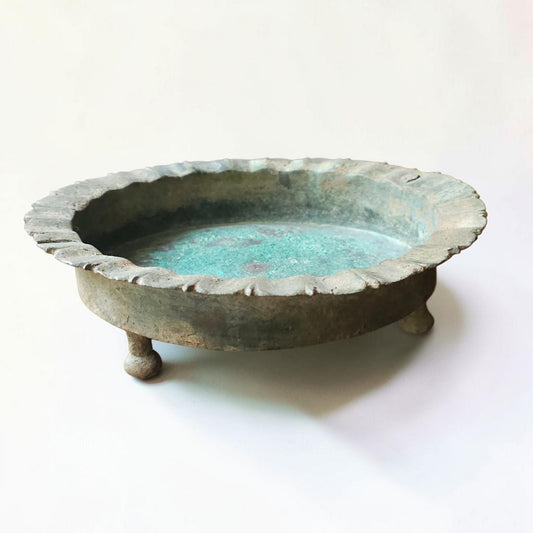 9th–10th Century Persian Seljuk Dynasty Bronze Footed Tray
