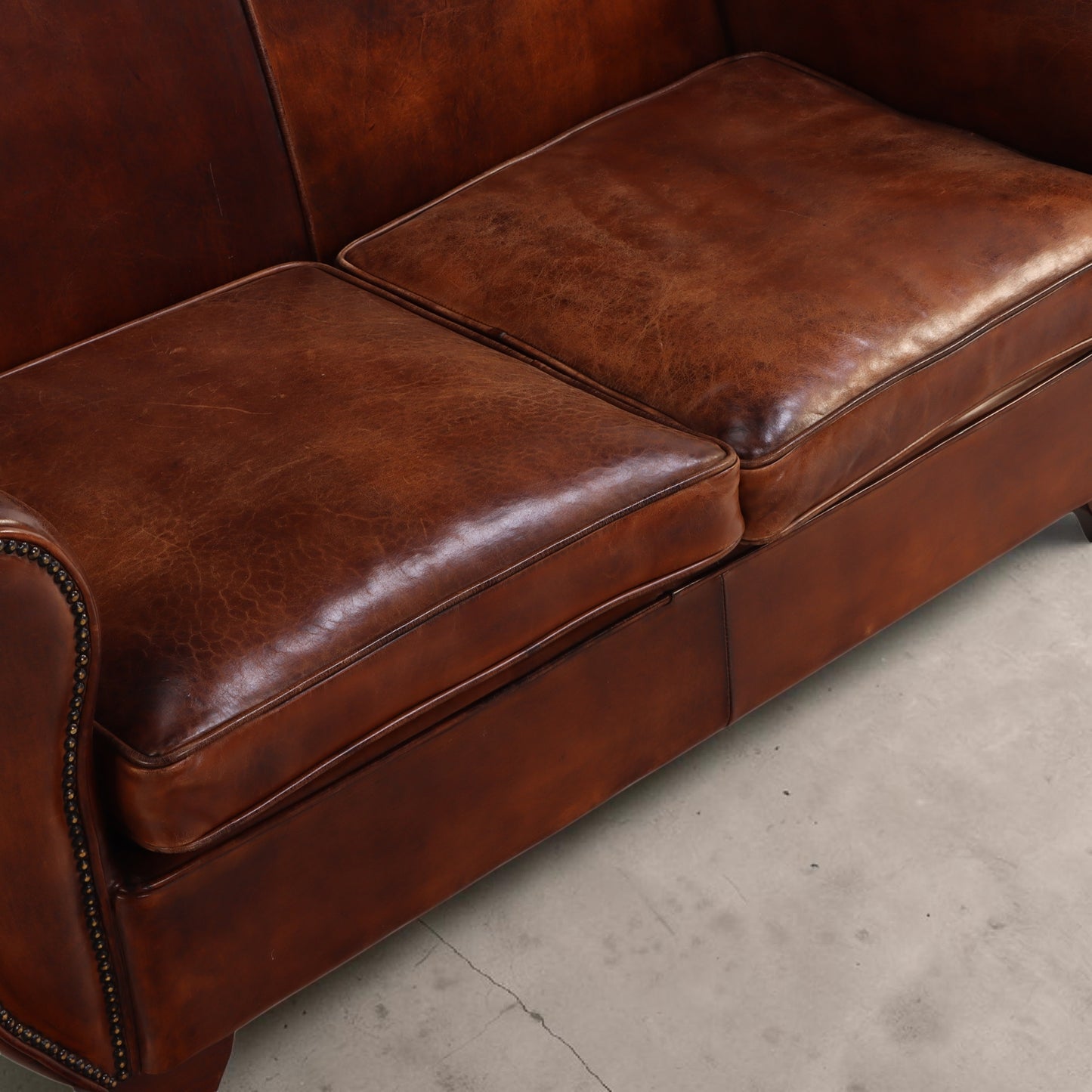 1930s Dutch Art Deco Style Round Back Leather Loveseat, Modernist Form