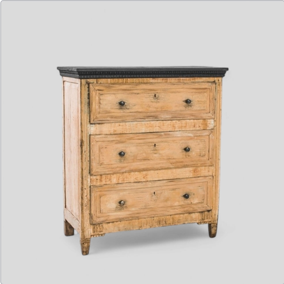 19th-Century French Pine Chest of Drawers with Painted Top
