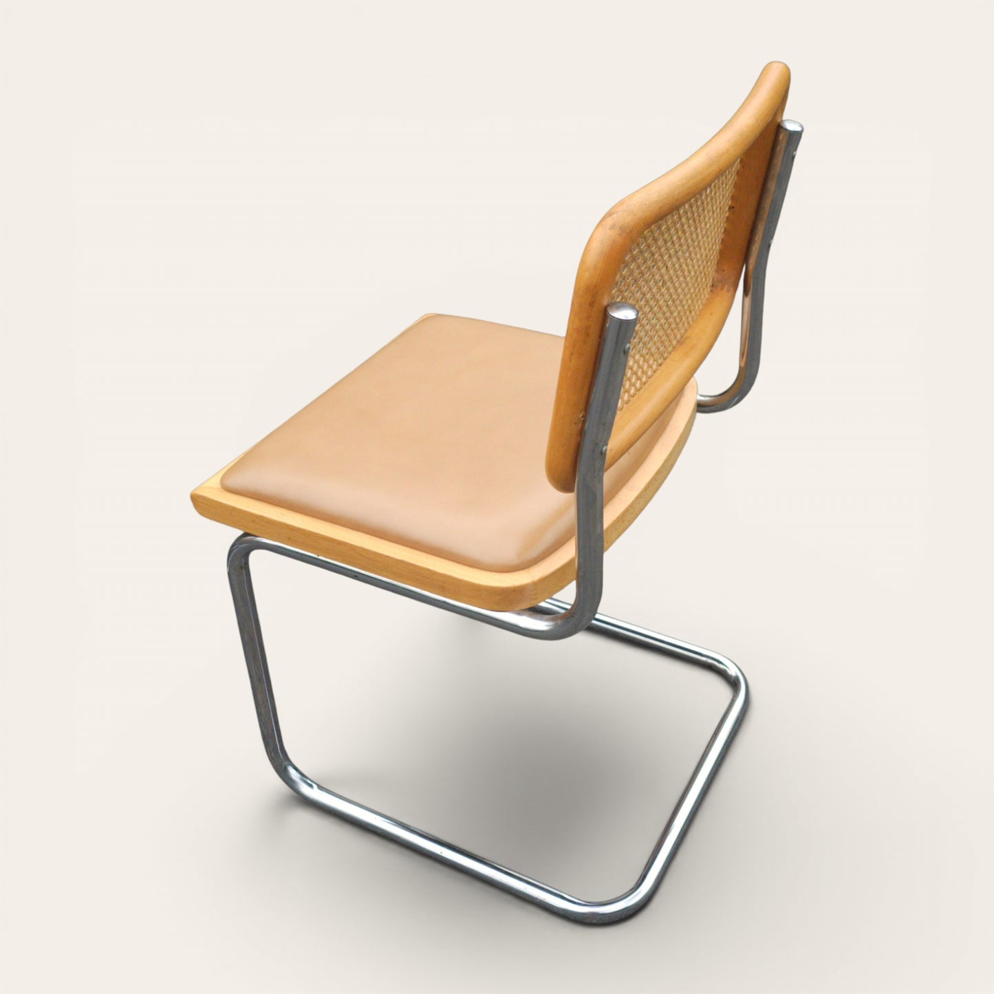 Cesca Dining Chairs, Set of Four, Cane and Leather, Attributed to Marcel Breuer