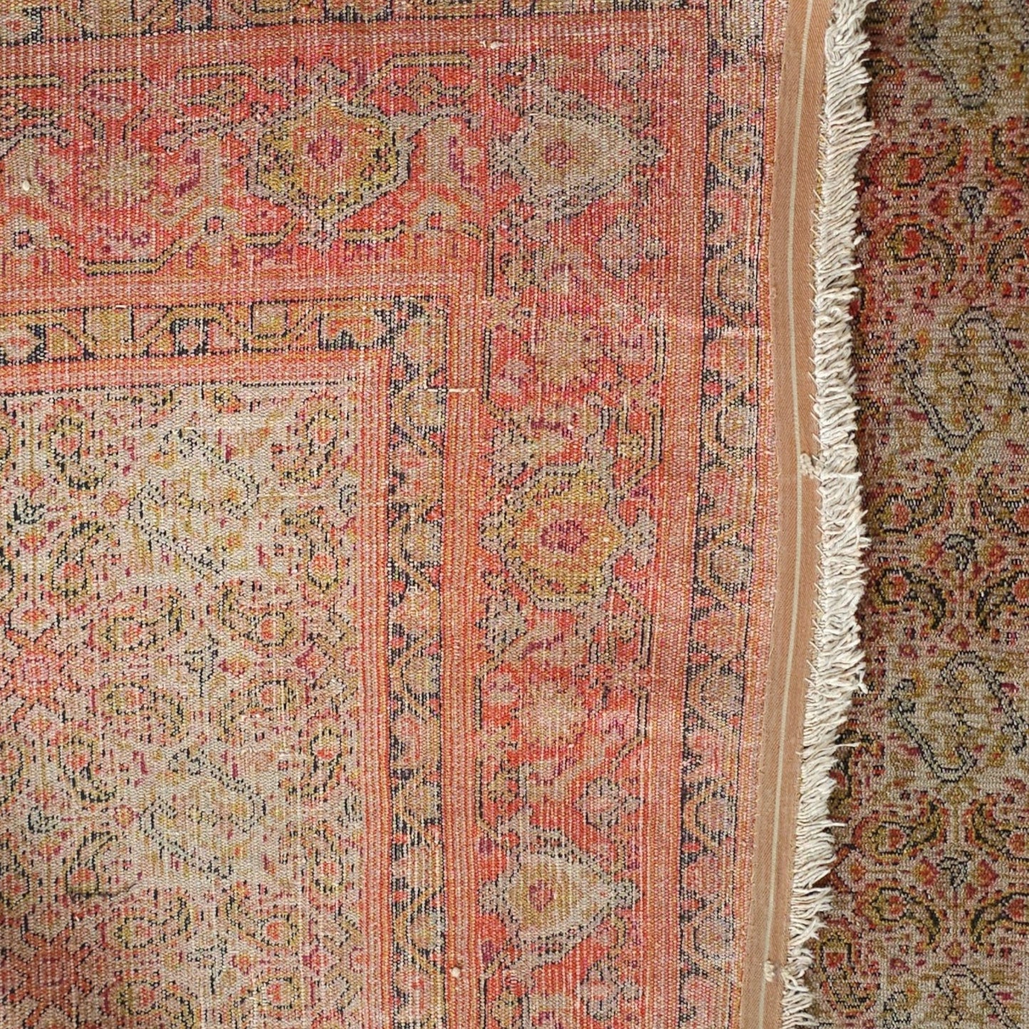 Early 20th Century Persian Rug in Rose, Deep Blue, and Brown
