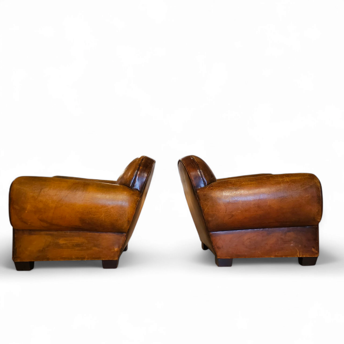 Pair of Custom Jean de Merry “Normandy” Club Chairs in Distressed Leather