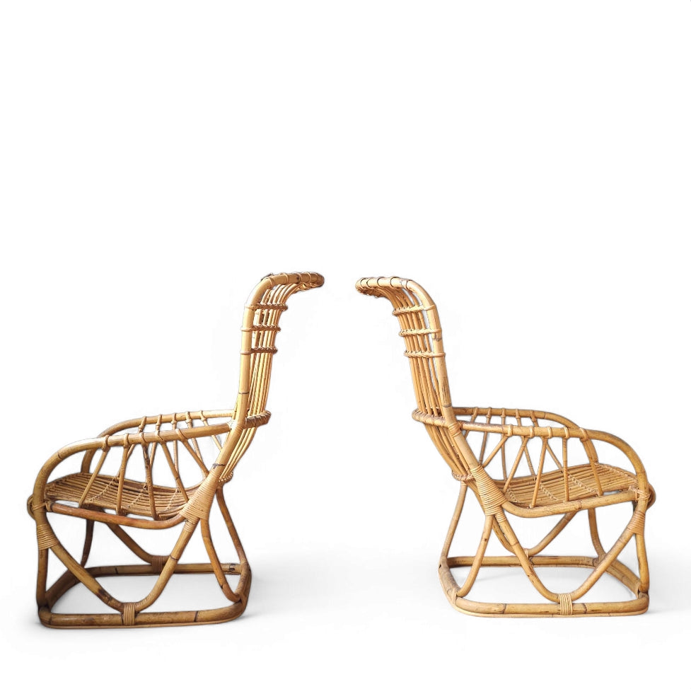 Pair of Rattan Lounge Chairs Attributed to Tito Agnoli