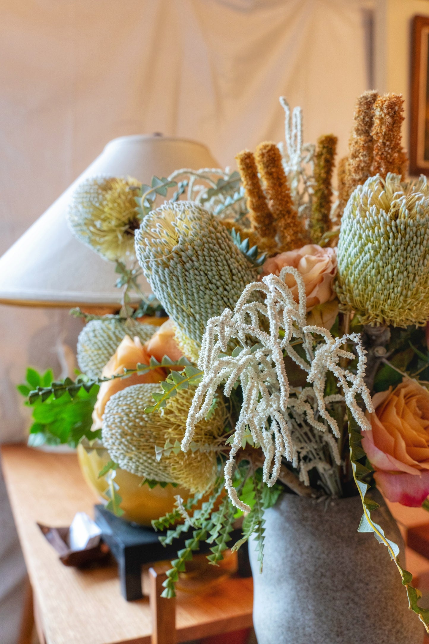 Banksia and Rose Fall Arrangement