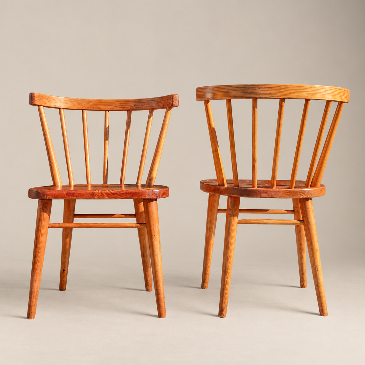 Pair of 1970s Swedish Scandinavian Modern Pine Spindle-Back Dining Chairs
