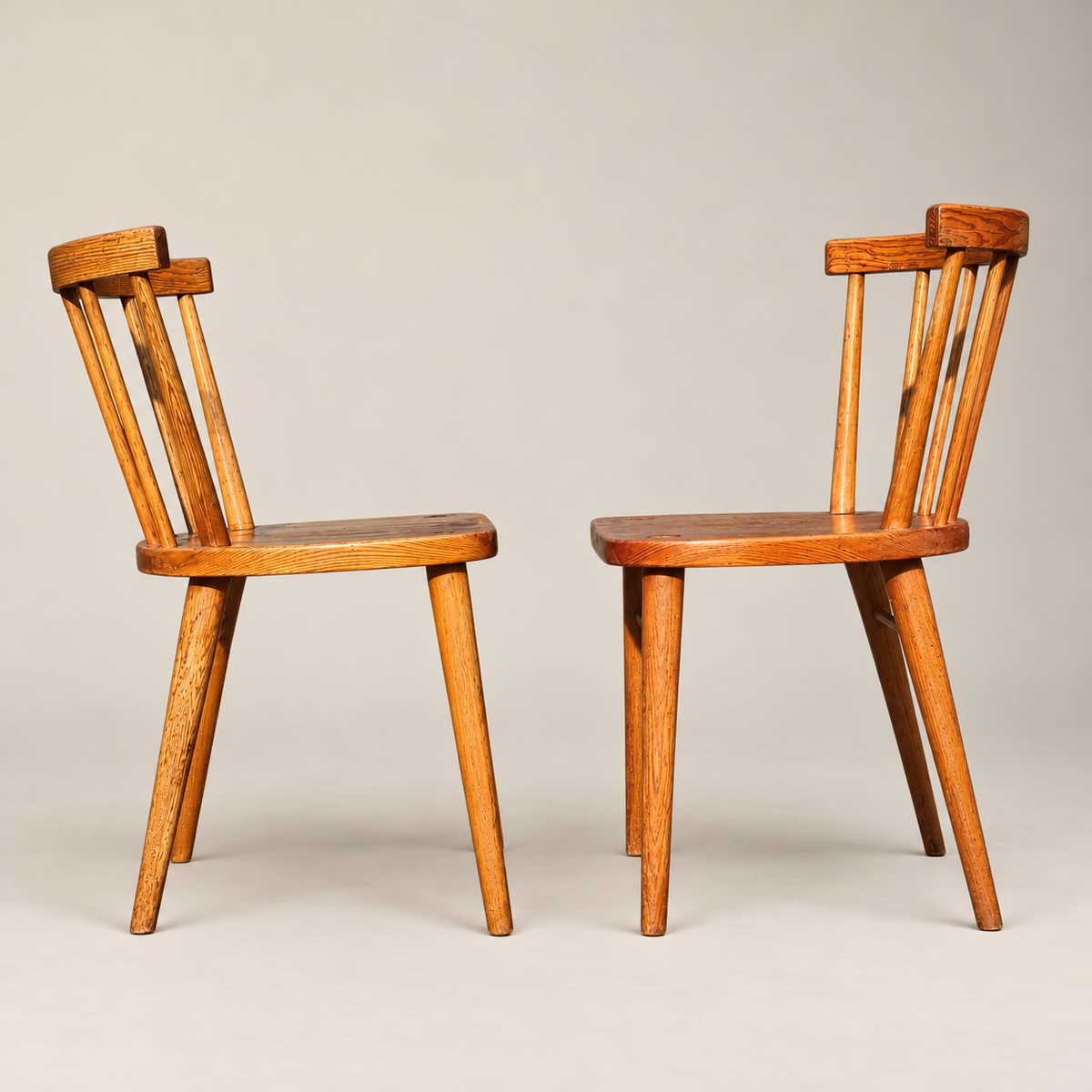 Pair of 1970s Swedish Scandinavian Modern Pine Spindle-Back Dining Chairs