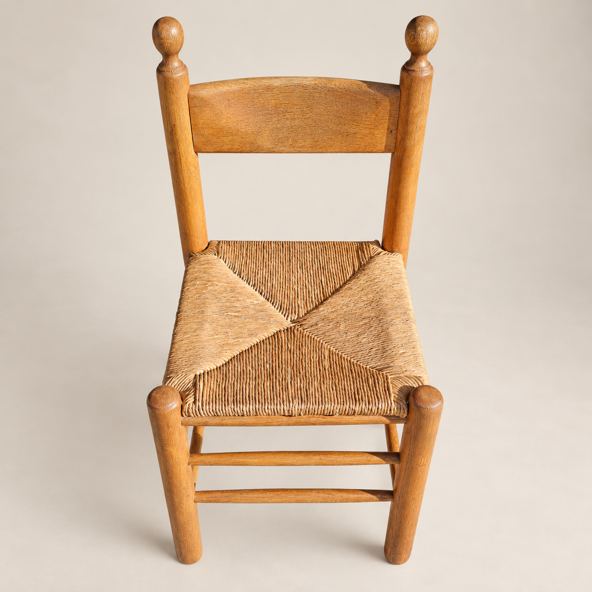 Pair of 1970s Brutalist Oak and Rush Dining Chairs in the Style of Vico Magistretti
