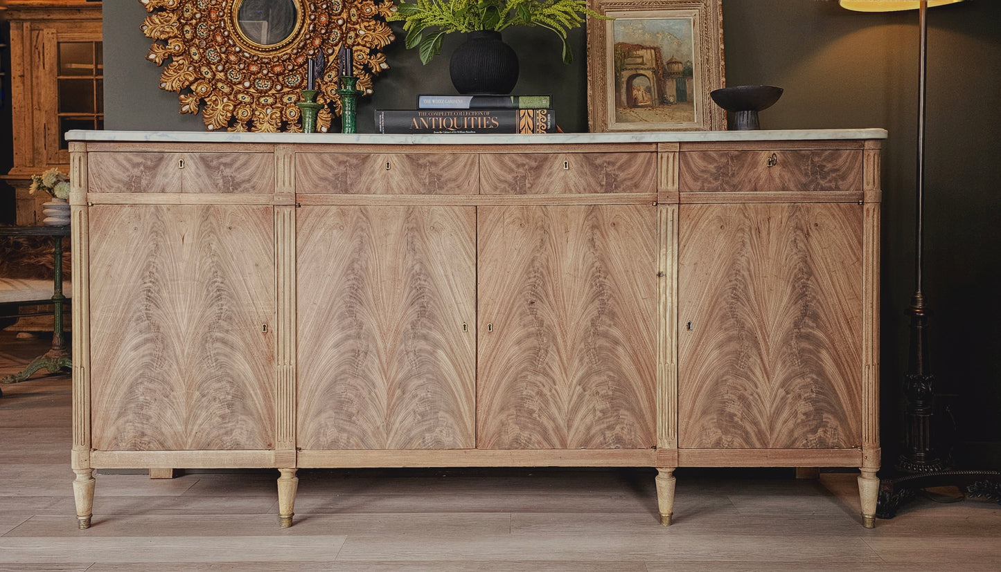 19th C French Louis XVI Style Enfilade, Bleached Walnut With Marble Top